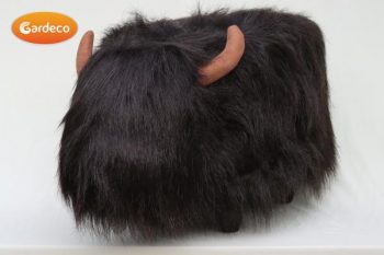 Karlos the Black Highland Cow synthetic fur footstool with wooden legs