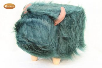 Penelope the Dark Teal Highland Cow synthetic fur footstool