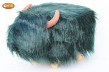 Penelope the Dark Teal Highland Cow synthetic fur footstool