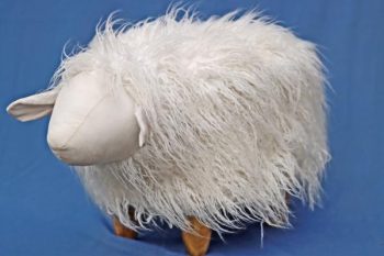 Shaggy the Sheep long shaggy synthetic fur footstool with wooden legs