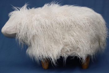 Shaggy the Sheep long shaggy synthetic fur footstool with wooden legs